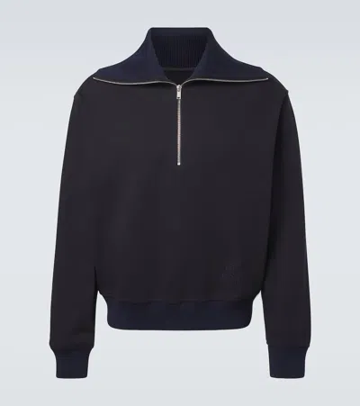 Jil Sander Navy Blue Logo Half Zip Sweatshirt In Black