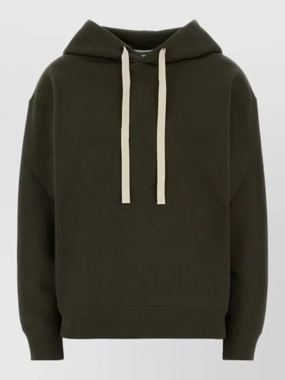 Jil Sander Cotton Hooded Sweatshirt Long Sleeves Drawstring In Green