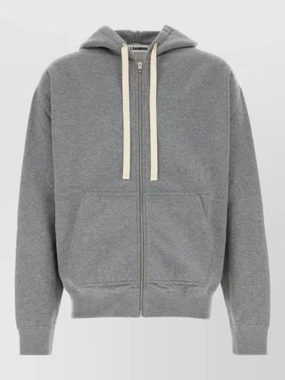 Jil Sander Cotton Hooded Sweatshirt Long Sleeves Pockets In Gray