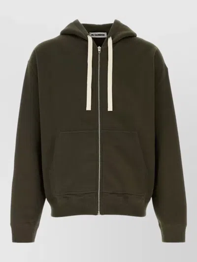 Jil Sander Cotton Hooded Sweatshirt Long Sleeves Pockets In Green