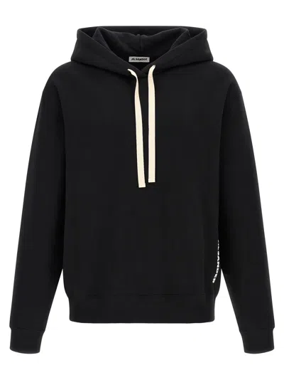 Jil Sander Cotton Hoodie Sweatshirt Drawstring Hood In Black