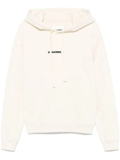 JIL SANDER COTTON HOODIE IN CREAM WITH LOGO