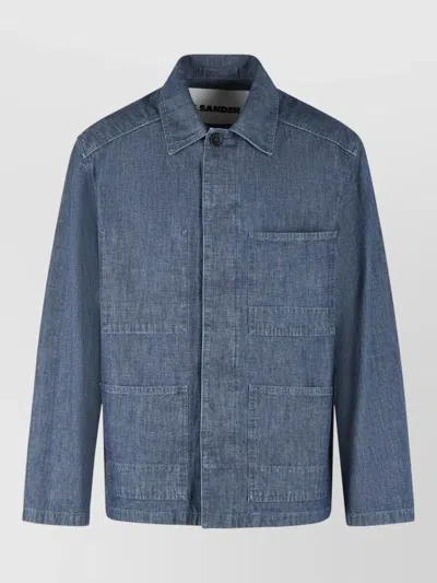Jil Sander Cotton Jacket Chest Pockets Long Sleeves In Blue