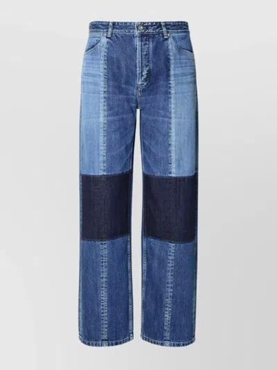 Jil Sander Cotton Jeans Patchwork Design Wide Leg In Blue