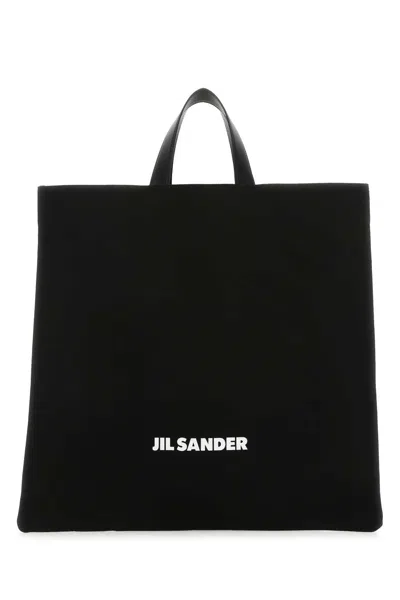 Jil Sander Cotton Linen Calf Tote Bag In Black