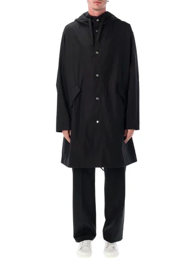 Jil Sander Logo Hooded Parka Drawstring Waist In Black