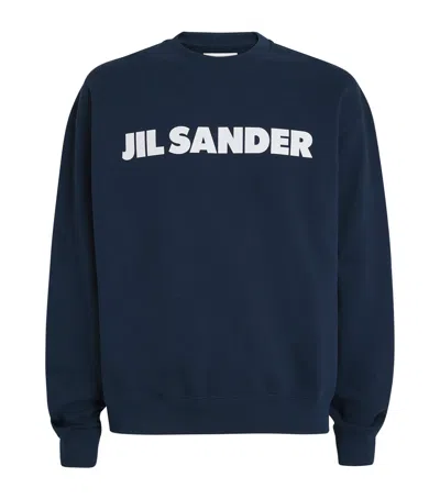 Jil Sander Cotton Logo Sweatshirt In Blue