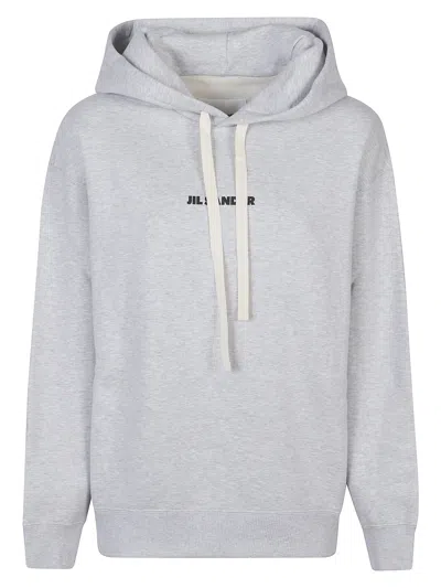 Jil Sander Cotton Logo Sweatshirt With Drawstring Hood For Women In Gray
