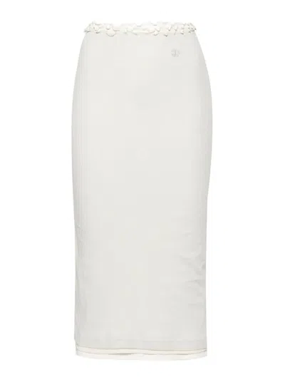 Jil Sander White Layered Cotton Midi Skirt In Neutrals