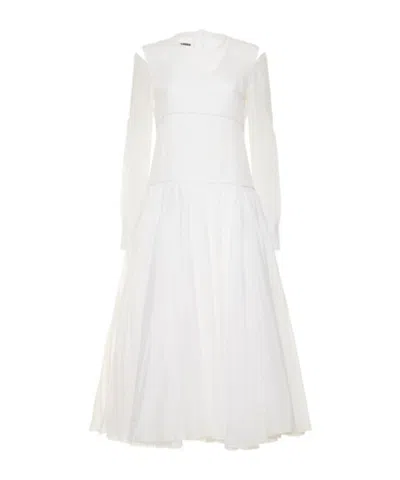 Jil Sander Cotton Organza Midi Dress In Brown