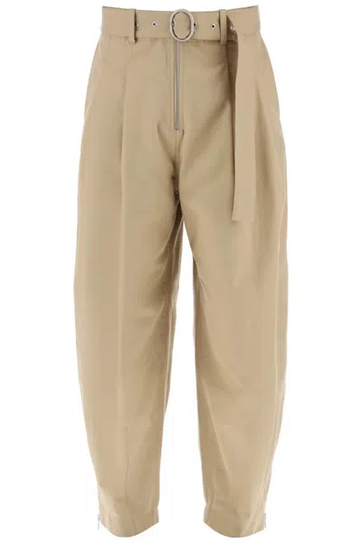 Jil Sander Cotton Trousers With Removable Belt In Beige