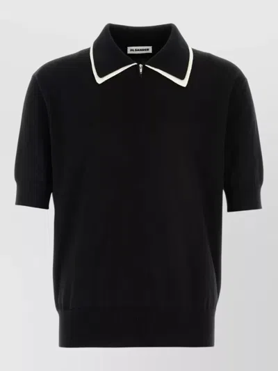 Jil Sander Cotton Polo Shirt Contrast Collar Hem In Black
