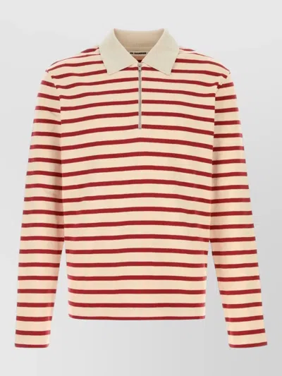 Jil Sander Cotton Polo Shirt Striped Knit Long Sleeves In Red
