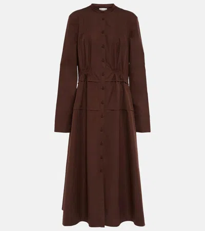 Jil Sander Cotton Poplin Shirt Dress In Dark Brown