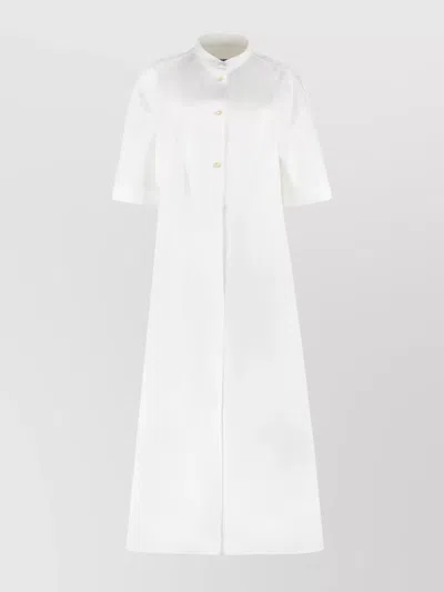 Jil Sander Cotton Shirt Dress Cuffed Sleeves In White