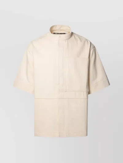 Jil Sander Cotton Shirt Mandarin Collar In Neutral