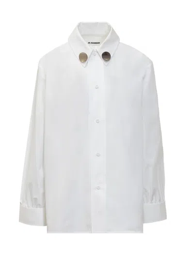 Jil Sander Cotton Shirt With Clips In Optic White