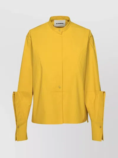 Jil Sander Cotton Shirt With Notch Lapel And Side Pockets In Yellow