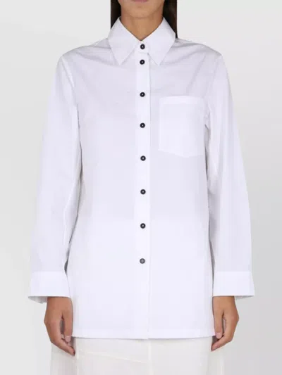 Jil Sander Cotton Shirt With Pointed Collar And Pocket In White