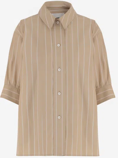Jil Sander Cotton Shirt With Striped Pattern In Neutral