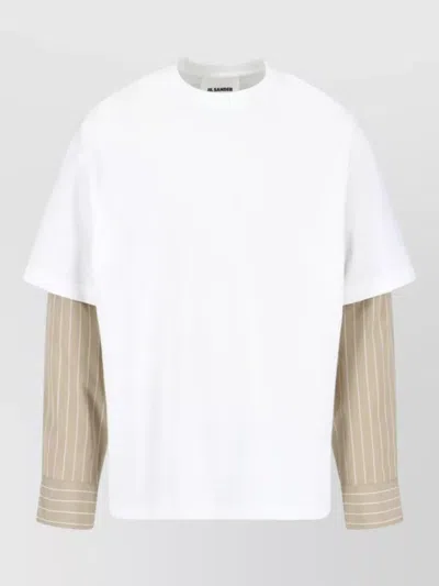 Jil Sander Crew Neck T Shirt Contrasting Sleeves In White