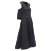 Jil Sander Cotton Silk Cape Back Cut Out V-neck Aline Midi Dress In Black
