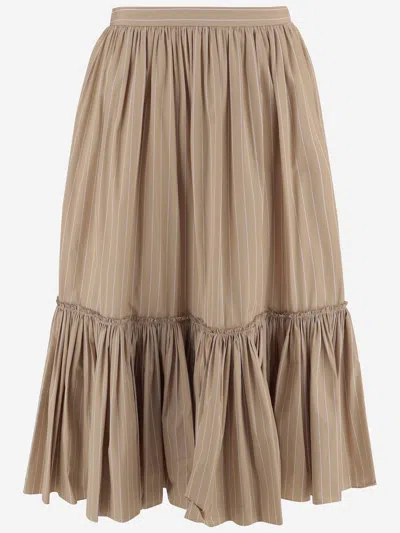 Jil Sander Cotton Skirt With Striped Pattern In Brown