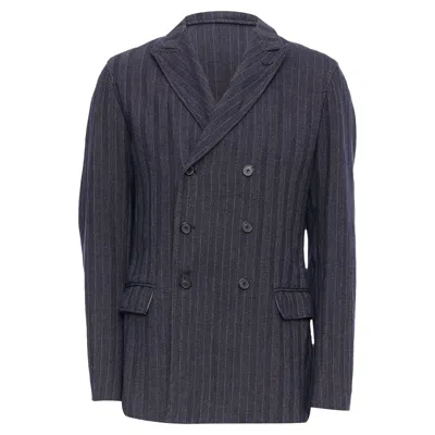 Jil Sander Cotton Striped Double Breasted Blazer In Blue