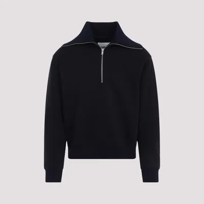 Jil Sander Navy Blue Logo Half Zip Sweatshirt In Black