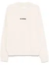 Jil Sander Cotton Sweatshirt In Cream With Logo Print In Beige