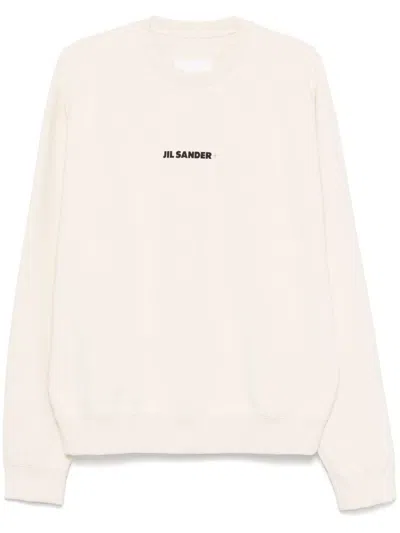 JIL SANDER COTTON SWEATSHIRT IN CREAM WITH LOGO PRINT