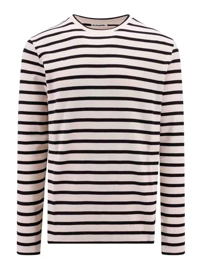 JIL SANDER COTTON SWEATSHIRT WITH STRIPED MOTIF