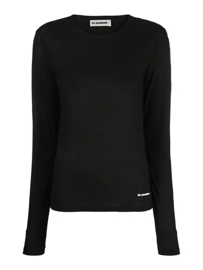 Jil Sander Round-neck Long-sleeve Knitted Top In Black