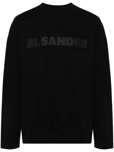 Jil Sander Cotton T-shirt With Front Logo Print In Black