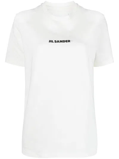 Jil Sander Cotton T-shirt With Front Printed Logo In White