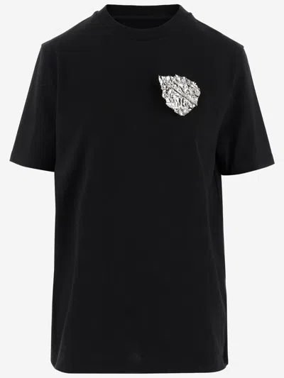 Jil Sander Cotton T-shirt With Leaf Brooch In Black