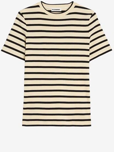 Jil Sander Cotton T-shirt With Striped Pattern In Brown