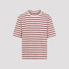 Jil Sander Striped-pattern Logo-patch T-shirt In Red