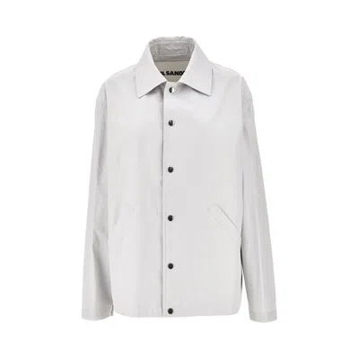 Jil Sander Cotton Taffetà Blouson Jacket With Logo Print In Gray