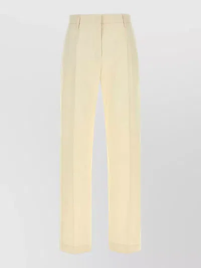 Jil Sander Cotton Tailored Trousers Front Pleats Belt Loops In Neutral