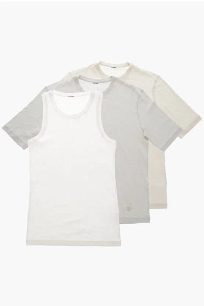 Jil Sander Cotton Tank Top + 2 T-shirts Set In Gray