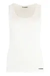 Jil Sander White Crewneck Sleeveless Top In Cotton In White