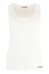 Jil Sander White Crewneck Sleeveless Top In Cotton In White