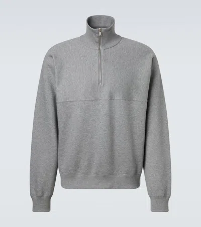 Jil Sander Cotton Terry Half-zip Sweatshirt In Gray
