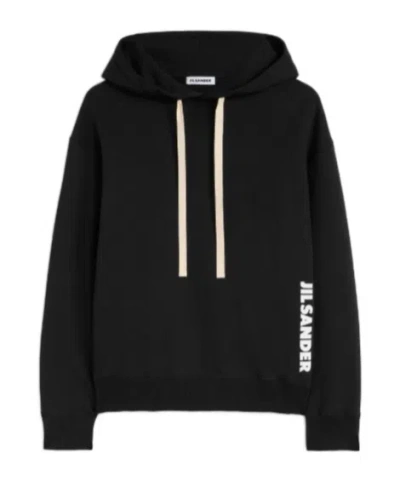 Jil Sander Cotton Terry Hooded Sweatshirt In Black