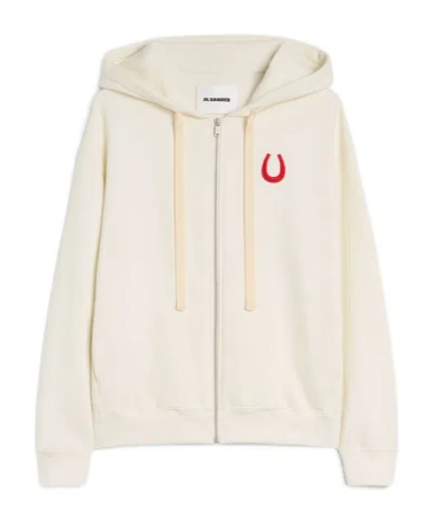 Jil Sander Cotton Terry Zip-up Sweatshirt In Neutral