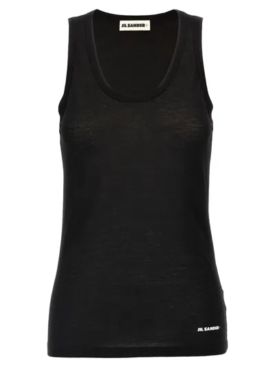 Jil Sander Cotton Top With Front Logo Print In Multicolor