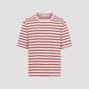 Jil Sander Striped-pattern Logo-patch T-shirt In Red