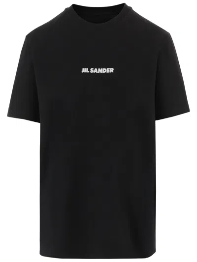 Jil Sander Cotton T-shirt With Front Logo Print In Black