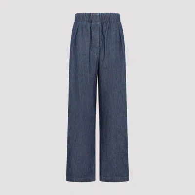 Jil Sander Cotton Wide Leg Elasticated Pants In Blue